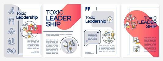 Toxic leadership red and grey brochure template. Abusive and hostile ceo. Leaflet design with linear icons. 4 vector layouts for presentation, annual reports.
