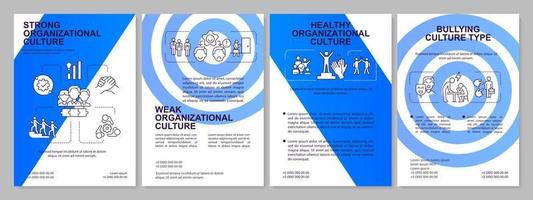 Organizational culture types blue brochure template. Work environment. Leaflet design with linear icons. 4 vector layouts for presentation, annual reports.