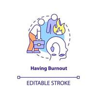 Having burnout concept icon. Work related stress. Sign of toxic workplace abstract idea thin line illustration. Isolated outline drawing. Editable stroke. vector