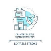 Delivery system transformation turquoise concept icon. Healthcare problem abstract idea thin line illustration. Isolated outline drawing. Editable stroke. vector