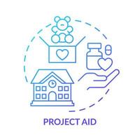 Project aid blue gradient concept icon. Overseas aid abstract idea thin line illustration. Support for specific purpose. Provide building materials. Isolated outline drawing. vector