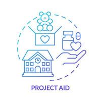 Project aid blue gradient concept icon. Overseas aid abstract idea thin line illustration. Support for specific purpose. Provide building materials. Isolated outline drawing. vector
