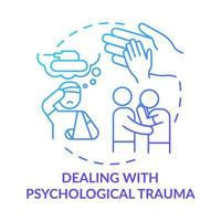 Dealing with psychological trauma blue gradient concept icon. Rebuilding nation from war abstract idea thin line illustration. PTSD treatment. Isolated outline drawing. vector