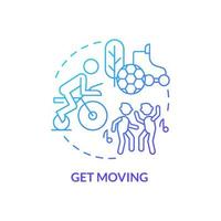 Get moving blue gradient concept icon. Sport and activities for wellness. Self help with PTSD abstract idea thin line illustration. Isolated outline drawing. vector