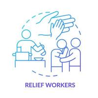 Relief workers blue gradient concept icon. Government assistance type abstract idea thin line illustration. Disaster relief employees. Isolated outline drawing. vector