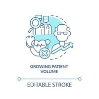 Growing patient volume turquoise concept icon. Challenge for healthcare professionals abstract idea thin line illustration. Isolated outline drawing. Editable stroke. vector