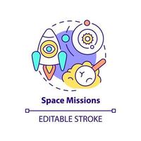 Space missions concept icon. Scientific research. Spacetech trend abstract idea thin line illustration. Isolated outline drawing. Editable stroke. vector