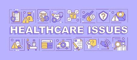 Healthcare issues word concepts purple banner. Poor quality health service. Poor Infographics with icons on color background. Isolated typography. Vector illustration with text.