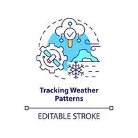 icono de concepto de seguimiento de patrones meteorológicos. tecnología espacial y cambio climático idea abstracta ilustración de línea delgada. dibujo de contorno aislado. trazo editable. vector