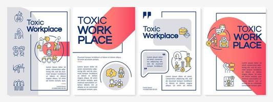 Toxic workplace red and grey brochure template. Unhealthy environment. Leaflet design with linear icons. 4 vector layouts for presentation, annual reports.