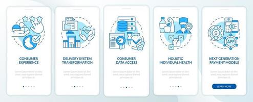 Healthcare system issues blue onboarding mobile app screen. Walkthrough 5 steps graphic instructions pages with linear concepts. UI, UX, GUI template. vector