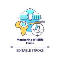 Monitoring wildlife crime concept icon. Space technology and climate change abstract idea thin line illustration. Isolated outline drawing. Editable stroke. vector