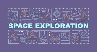 conceptos de palabras de exploración espacial banner morado oscuro. investigación del espacio exterior. infografías con iconos sobre fondo de color. tipografía aislada. ilustración vectorial con texto. vector