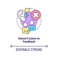 Does not listen to feedback concept icon. Disregarding opinion. Toxic leader trait abstract idea thin line illustration. Isolated outline drawing. Editable stroke. vector