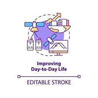 Improving day to day life concept icon. Space exploration benefit abstract idea thin line illustration. Isolated outline drawing. Editable stroke. vector