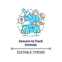 Sensors to track animals concept icon. Space technology and climate change abstract idea thin line illustration. Isolated outline drawing. Editable stroke. vector