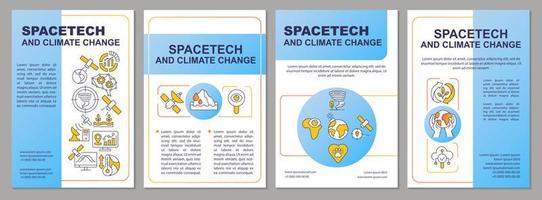 Plantilla de folleto azul de spacetech para prevenir el cambio climático. diseño de folletos con iconos lineales. 4 diseños vectoriales para presentación, informes anuales. vector