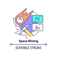 Space mining concept icon. Mineral resources exploration. Spacetech trend abstract idea thin line illustration. Isolated outline drawing. Editable stroke. vector