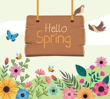 hello spring lettering hanging vector