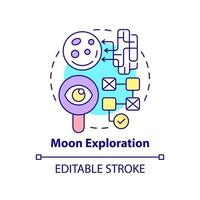 icono del concepto de exploración lunar. estudio de satélites terrestres. tecnología espacial idea abstracta ilustración de línea delgada. dibujo de contorno aislado. trazo editable. vector