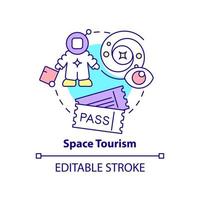 icono del concepto de turismo espacial. servicio de vuelos suborbitales. cosmos tecnología idea abstracta ilustración de línea delgada. dibujo de contorno aislado. trazo editable. vector