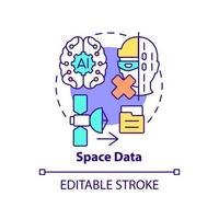 icono del concepto de datos espaciales. gestión de bases de datos de información. spacetech tendencia idea abstracta ilustración de línea delgada. dibujo de contorno aislado. trazo editable. vector