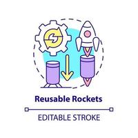 Reusable rockets concept icon. Spacecraft improvement. Space technology abstract idea thin line illustration. Isolated outline drawing. Editable stroke. vector