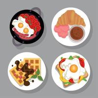 cuatro deliciosos desayunos menús vector