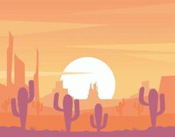 desierto al atardecer con cactus vector