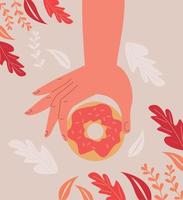 hand with sweet donut vector