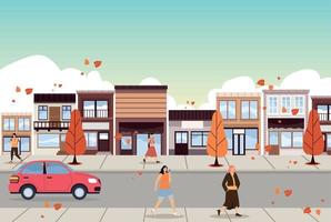 persons walking in autumn vector