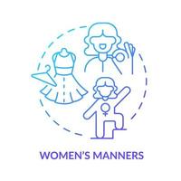 Women manners blue gradient concept icon. Elegant and strong woman. Ethical code. Social etiquette abstract idea thin line illustration. Isolated outline drawing. vector