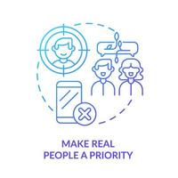 Make real people priority blue gradient concept icon. Internet communication. Netiquette rule abstract idea thin line illustration. Isolated outline drawing. vector