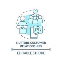 Nurture customer relationships turquoise concept icon. Solving for customer needs abstract idea thin line illustration. Isolated outline drawing. Editable stroke. vector