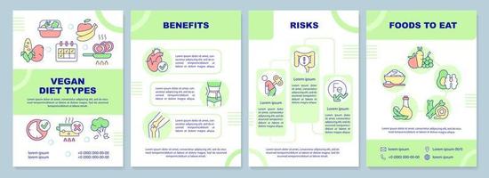 plantilla de folleto de guía de estilo de vida vegano. alimentación basada en plantas. diseño de folletos con iconos lineales. 4 diseños vectoriales para presentación, informes anuales. vector