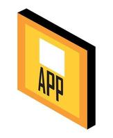 app isometric yellow button vector