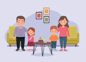 couple and kids in livingroom vector