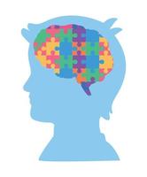 kid profile with puzzle brain vector