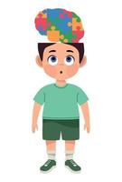 autistic boy with brain puzzle vector