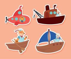 four animals sailors in boats vector