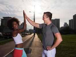 multiethnic group of people on the jogging photo