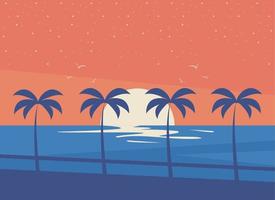 sunset seascape with palms trees vector