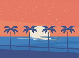 sunset seascape with palms trees vector