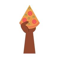 mano con porción de pizza vector