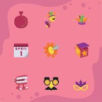 nine fools day icons vector