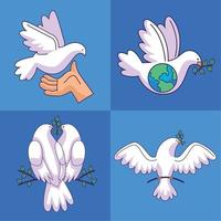 cuatro iconos de paloma de la paz vector