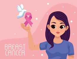 breast cancer lettering with girl vector