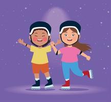 girls couple practicing skate scene vector