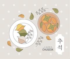 chuseok food and lettering vector