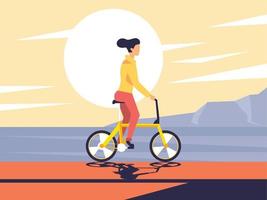 woman ride bicycle vector